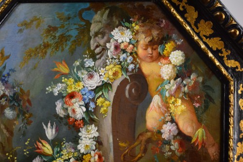  - Grande Nature morte avec putti - Peintre romain du XIXe siècle