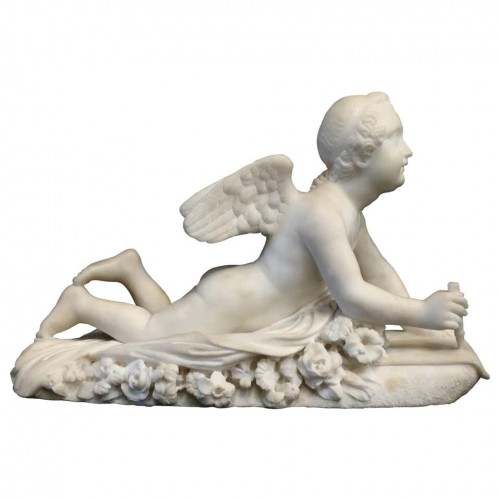 19th Century, Italian White Marble Sculpture by Pompeo Marchesi with Cupid,