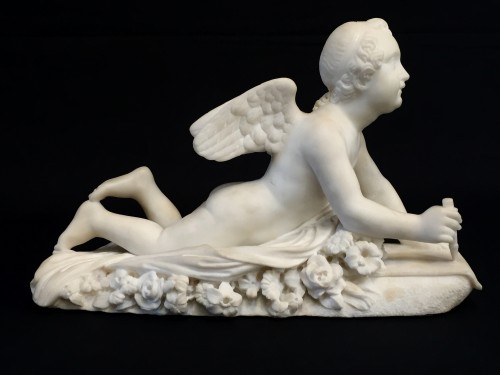 19th Century, Italian White Marble Sculpture by Pompeo Marchesi with Cupid, - Sculpture Style 