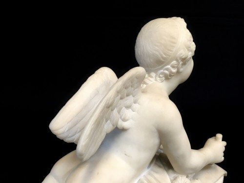 19th Century, Italian White Marble Sculpture by Pompeo Marchesi with Cupid, - 