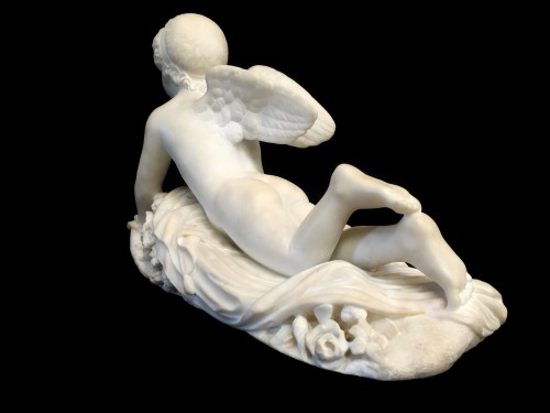 19th Century, Italian White Marble Sculpture by Pompeo Marchesi with Cupid, - 