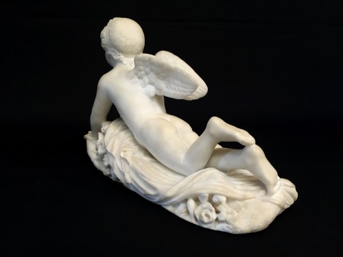 Antiquités - 19th Century, Italian White Marble Sculpture by Pompeo Marchesi with Cupid,