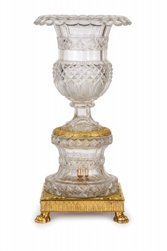 19th century, French Empire Ground Crystal and Gilt Bronze Vase Centrepiece