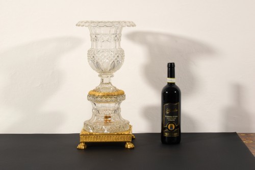Empire - 19th century, French Empire Ground Crystal and Gilt Bronze Vase Centrepiece