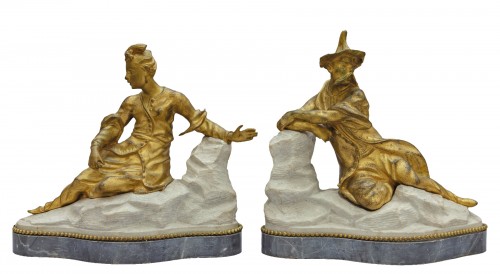 18th Century Pair of French Gilt Bronze Sculptures on Marble Base 