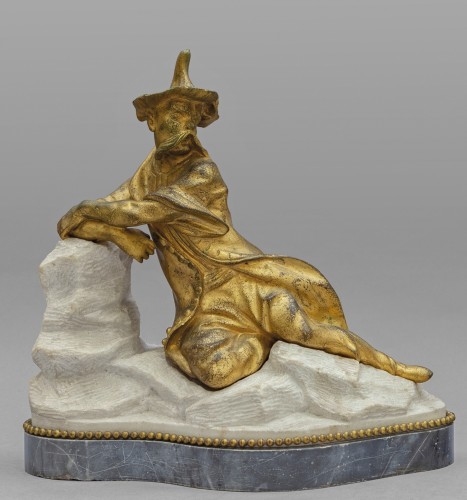 Sculpture  - 18th Century Pair of French Gilt Bronze Sculptures on Marble Base 