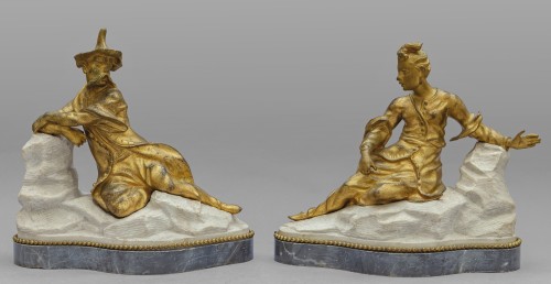 18th century - 18th Century Pair of French Gilt Bronze Sculptures on Marble Base 