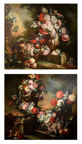 Paire de natures mortes, Pietro Francesco Gambone, Italie XVIIIe siècle