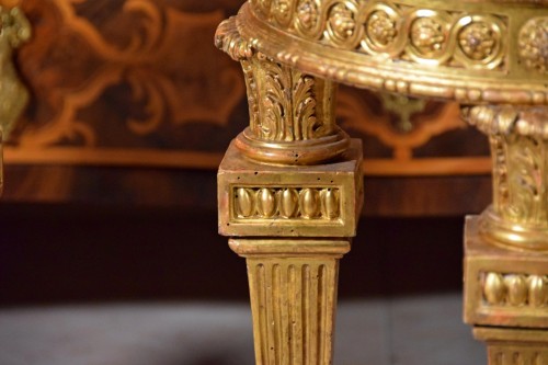 Paire de tabourets néoclassiques en bois sculpté et doré, Italie, XVIIIe siècle - Brozzetti Antichità