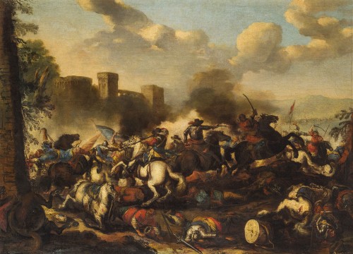 Antonio Calza, Battle between Christian and Turkish cavalry with castle