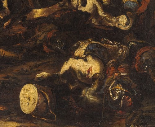 Tableaux et dessins Tableaux XVIIe siècle - Antonio Calza (1653 - 1725) - Bataille entre la cavalerie chrétienne et turque