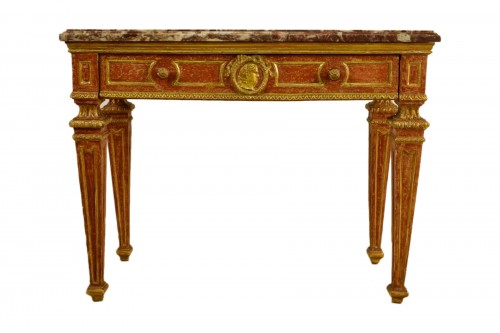 Console en bois sculpté, doré et laqué, plateau en marbre, Italie, XVIIIe siècle