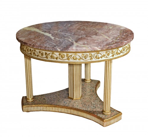 Table néoclassique avec plateau en marbre, bois laqué, Italie XVIIIe siècle