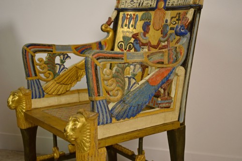 20th century - 20th Century, Pair Of Lacquered Giltwood Armchairs In Egyptian Style