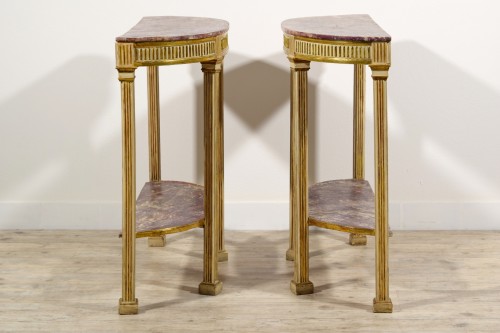 Antiquités - 18th Century, Pair Of Italian Neoclassical Lacquered And Giltwood Consoles 