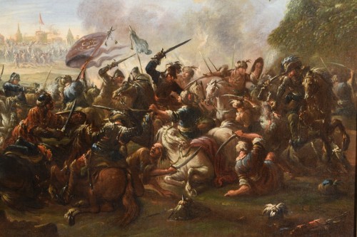 Paintings & Drawings  - 17th Century, Italian Battle Between Christian And Turkish Cavalry