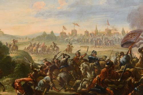 Antiquités - 17th Century, Italian Battle Between Christian And Turkish Cavalry