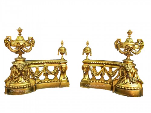 18th Century, Pair Of French Gilt Bronze Fireplace Chenets