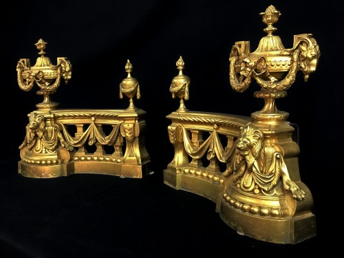 18th Century, Pair Of French Gilt Bronze Fireplace Chenets - Decorative Objects Style Louis XVI