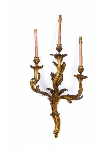 Four Wall Lamps In Gilded Bronze, 19th Century, France, Louis XV Style - Lighting Style 