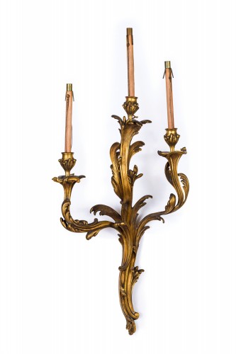 Lighting  - Four Wall Lamps In Gilded Bronze, 19th Century, France, Louis XV Style