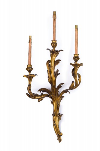 19th century - Four Wall Lamps In Gilded Bronze, 19th Century, France, Louis XV Style
