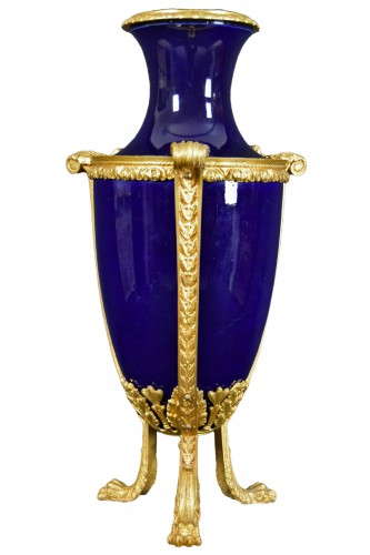 19th century gilt metal mounted Neoclassical blue porcelain vase