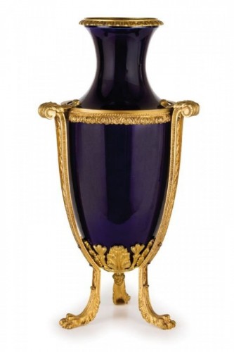 19th century gilt metal mounted Neoclassical blue porcelain vase - Decorative Objects Style 