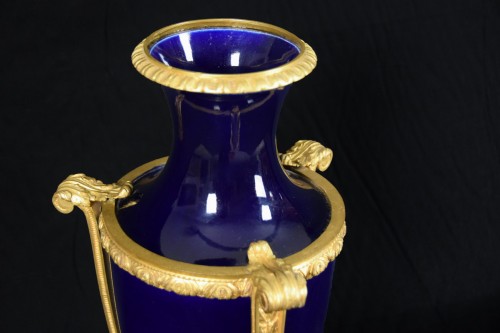 19th century - 19th century gilt metal mounted Neoclassical blue porcelain vase
