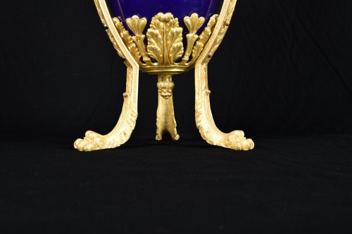 19th century gilt metal mounted Neoclassical blue porcelain vase - 