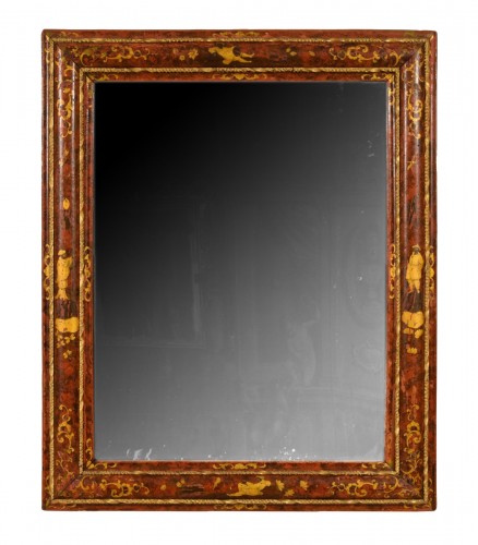 18th Century, Venetian Wood Mirror lacquered with Chinoiserie
