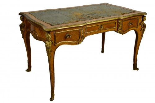 19th Century, French Louis XV Style Wood Centre Desk With Gilt Bronze 