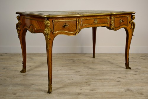 Furniture  - 19th Century, French Louis XV Style Wood Centre Desk With Gilt Bronze 