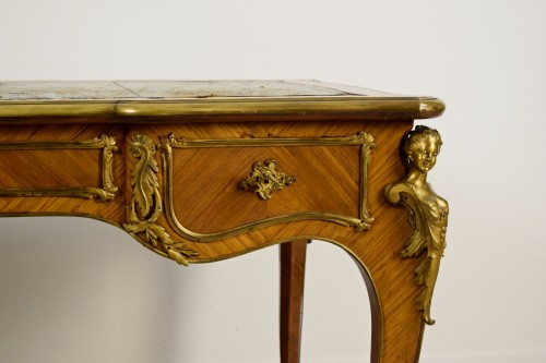 19th Century, French Louis XV Style Wood Centre Desk With Gilt Bronze  - 