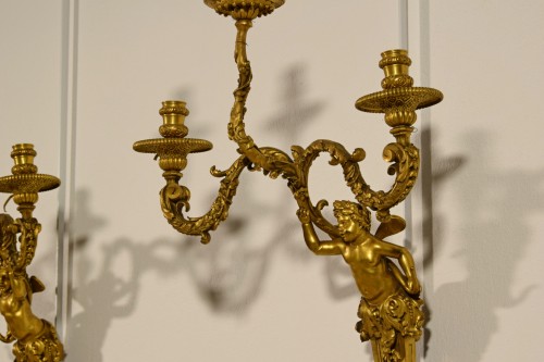  - 19th Century, Pair of French Three-light Gitl Bronze Sconces