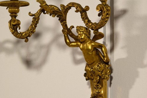 Antiquités - 19th Century, Pair of French Three-light Gitl Bronze Sconces