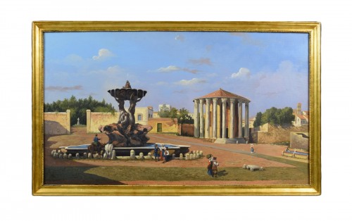 19th Century, Italian View Of The Forum Boario Of Rome With Vesta Temple