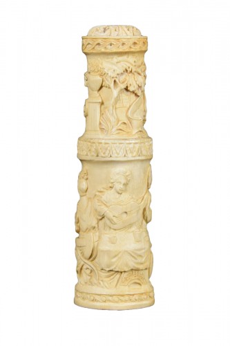 Carved Ivory Element With Festive Scenes, 19th Century