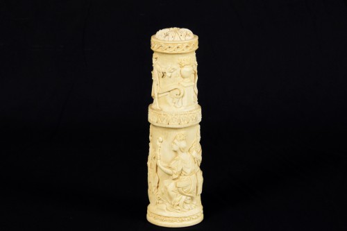 Curiosities  - Carved Ivory Element With Festive Scenes, 19th Century