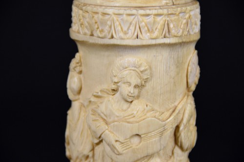  - Carved Ivory Element With Festive Scenes, 19th Century