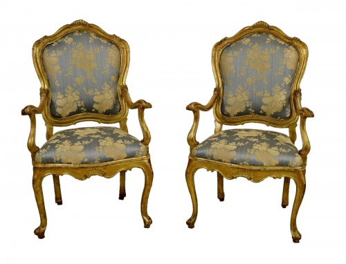 18th Century Pair Of venetian Giltwood Armchairs 