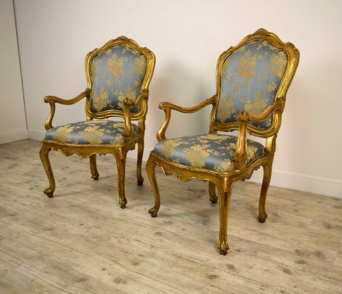 Seating  - 18th Century Pair Of venetian Giltwood Armchairs 