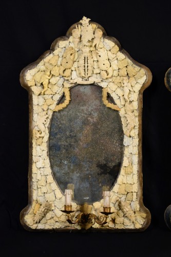 19th century - Pair of rare carved bone mirrors, France, Dieppe manufacture, 19th century