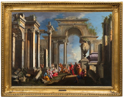 Architectural capriccio with the preaching of Saint Paul - Alberto Carlieri (1672-1720)