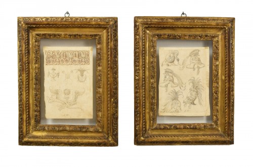 17th Century, Pair Of Ink Drawings On Paper With Studies For Grotesques