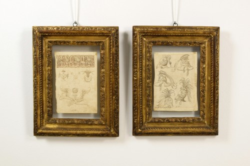 17th Century, Pair Of Ink Drawings On Paper With Studies For Grotesques - Paintings & Drawings Style 