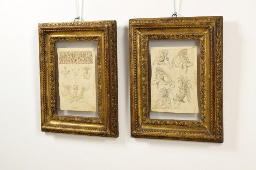 Paintings & Drawings  - 17th Century, Pair Of Ink Drawings On Paper With Studies For Grotesques