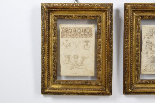 Antiquités - 17th Century, Pair Of Ink Drawings On Paper With Studies For Grotesques