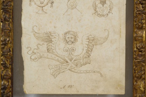 Antiquités - 17th Century, Pair Of Ink Drawings On Paper With Studies For Grotesques