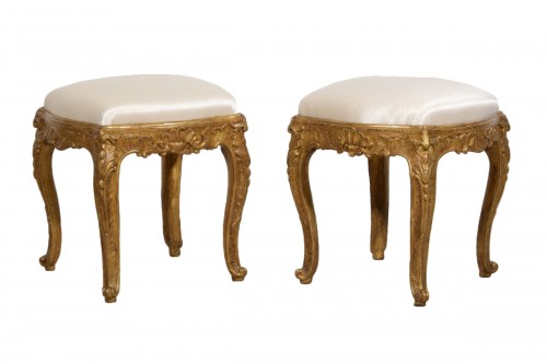 18th Century, Italian Pair Of Gilt Wood Louis XV Stools